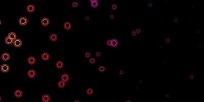 Dark pink, yellow vector pattern with coronavirus elements.