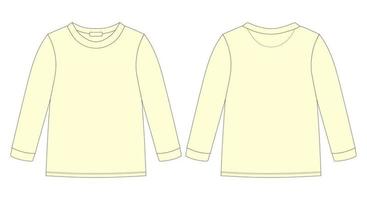Childrens technical sketch sweatshirt. Kids wear jumper design template collection. Front and back view. Yellow color. vector