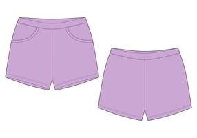 boceto técnico de la plantilla de diseño de pantalones cortos para dormir. maqueta de pantalones cortos deportivos elásticos. color púrpura.