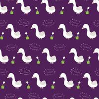 Cute white duck on dark purple background with I'm happy word, seamless pattern vector illustration.