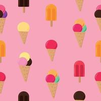 patrón sin costuras de helado en estilo plano vectorial. fondo de dulces de verano rosa vector