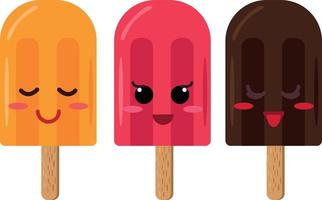 ice cream on a stick with a smile flat style. set of elements cartoon character face vector