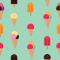 ice cream seamless pattern in flat style. summer sweets background blue vector