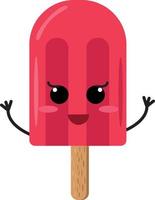 helado en un palo con una sonrisa y manos al estilo plano. elemento único para el diseño. linda cara de personaje de dibujos animados de postre de verano de bayas vector