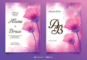 Watercolor wedding invitation template with pink flower ornament vector