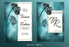 Watercolor wedding invitation template with black and blue flower ornament vector