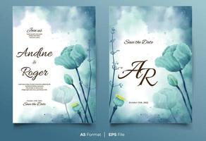 Watercolor wedding invitation template with blue flower ornament vector