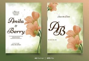 plantilla de invitación de boda de acuarela con adorno de flor marrón vector