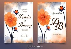 Watercolor wedding invitation template with yellow flower ornament vector