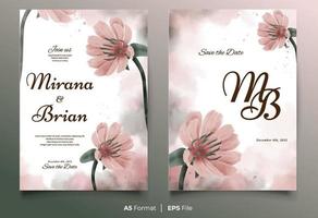 Watercolor wedding invitation template with peach flower ornament vector