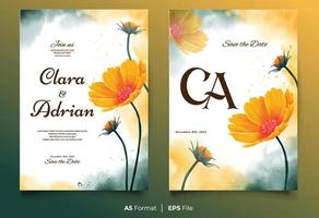 plantilla de invitación de boda de acuarela con adorno de flor amarilla vector