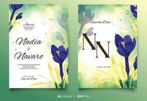 Watercolor wedding invitation template with yellow and blue flower ornament vector