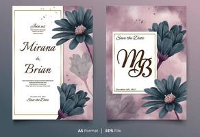Watercolor wedding invitation template with black flower ornament vector
