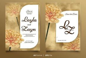 plantilla de invitación de boda de acuarela con adorno de flor amarilla vector