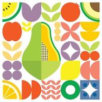 cartel geométrico de verano con frutas frescas cortadas con formas simples y coloridas. diseño de patrón de vector abstracto plano de estilo escandinavo. ilustración minimalista de una papaya verde sobre un fondo blanco.