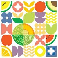 Afiche geométrico de obras de arte de frutas frescas de verano con formas simples y coloridas. diseño de patrón de vector abstracto plano de estilo escandinavo. ilustración minimalista de un melón melón sobre un fondo blanco.