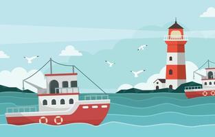 Ship On The Sea Background vector