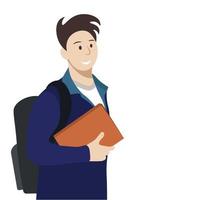 Portrait of the student with books in the hand, isolated on white, flat vector, happy student vector