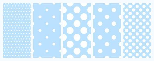 Baby blue polkadot seamless pattern background set vector