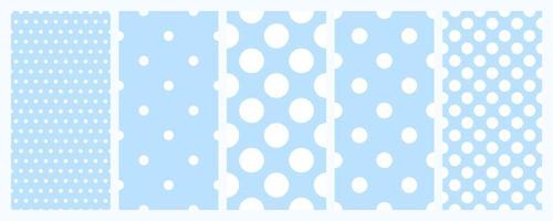 Baby blue polkadot seamless pattern background set vector