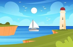 Sea Landscape with Lighthouse Background vector
