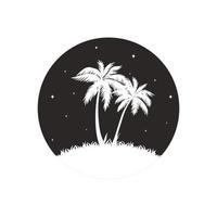 Palm tree forest with starry sky background. Nature in circle vector