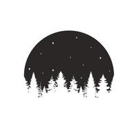 Pine tree forest with starry sky background. Nature in circle vector