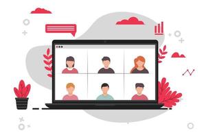 Online meeting service concept with computer laptop illustration vector