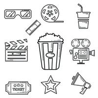 Set of cinema outline icons. Movie design elements. Vector illustration.