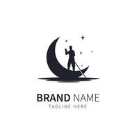 moon boat logo illustration moon and boat with people vector