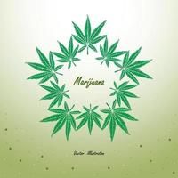 Marijuana leaves wreath circle logo design, hand drawing vector illustration.