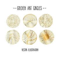 Golden round art circle, hand drawing vector illustration. Luxury item for decoration.