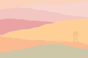 Warm pastel color background with windmill. vector