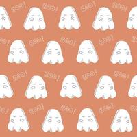 Cute white Halloween ghost pattern saying BOO on orange background. vector