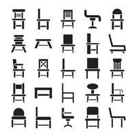 chair, bench and stool icons set vector