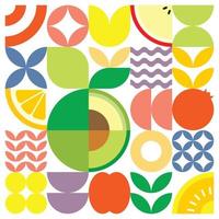 Geometric summer fresh fruit artwork poster with colorful simple shapes. Flat abstract vector pattern design in Scandinavian style. Minimalist illustration of a green avocado on a white background.