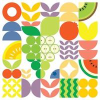 cartel geométrico de verano con frutas frescas cortadas con formas simples y coloridas. diseño de patrón de vector abstracto plano de estilo escandinavo. ilustración minimalista de uvas verdes sobre un fondo blanco.