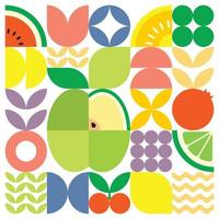 cartel geométrico de verano con frutas frescas cortadas con formas simples y coloridas. diseño de patrón de vector abstracto plano de estilo escandinavo. ilustración minimalista de una manzana verde sobre un fondo blanco.