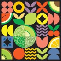 Geometric summer fresh fruit cut artwork poster with colorful simple shapes. Scandinavian style flat abstract vector pattern design. Minimalist illustration of a green melon on a black background.