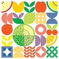 cartel geométrico de verano con frutas frescas cortadas con formas simples y coloridas. diseño de patrón de vector abstracto plano de estilo escandinavo. ilustración minimalista de un melón sobre un fondo blanco.