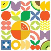 cartel geométrico de verano con frutas frescas cortadas con formas simples y coloridas. diseño de patrón de vector abstracto plano de estilo escandinavo. ilustración minimalista de un rubí de pomelo sobre un fondo blanco.