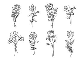 vector de diseño de ilustración de arte de línea floral aislado