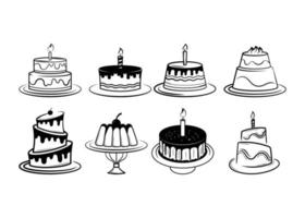 vector de plantilla de diseño de icono de ilustración de arte de línea de pastel de cumpleaños