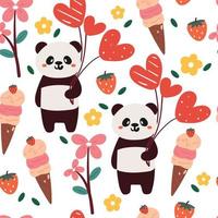 Seamless pattern cute cartoon panda with pink element. for valentine card, wallpaper, gift wrapping paper vector