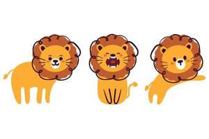 hand drawing cartoon lion sticker set. cute animals sticker vector