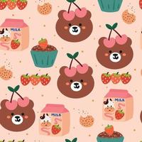 Seamless pattern cute cartoon bear and dessert. vector illustration for kids wallpaper, fabric print, gift wrapping paper
