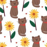 seamless pattern hand drawing cartoon cat, flower and cute element. for fabric print, textile vector