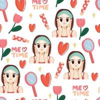 seamless pattern hand drawing cartoon girl and cute element. for fabric print, textile vector