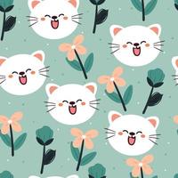 seamless pattern hand drawing cartoon cat and flower. animal drawing for fabric print, textile, gift wrap paper vector
