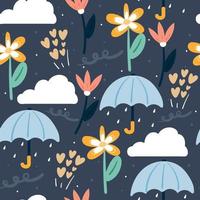 seamless pattern hand drawing cartoon flower and sky. cute drawing for fabric print, textile, gift wrap paper vector